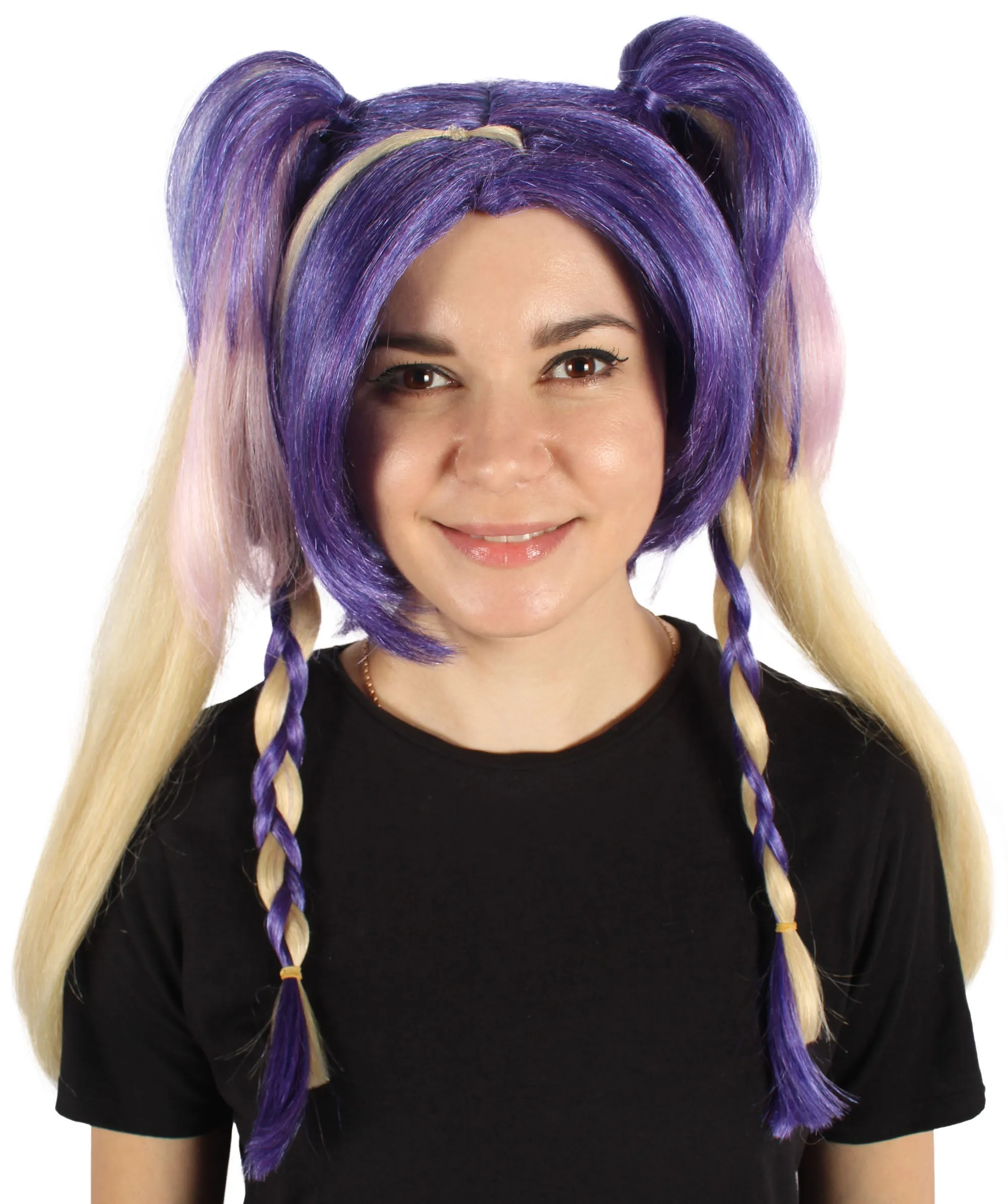 HPO Adult Women's Purple and Blonde Double Ponytail Wig| Cosplay Wig| Flame-retardant Synthetic Fiber