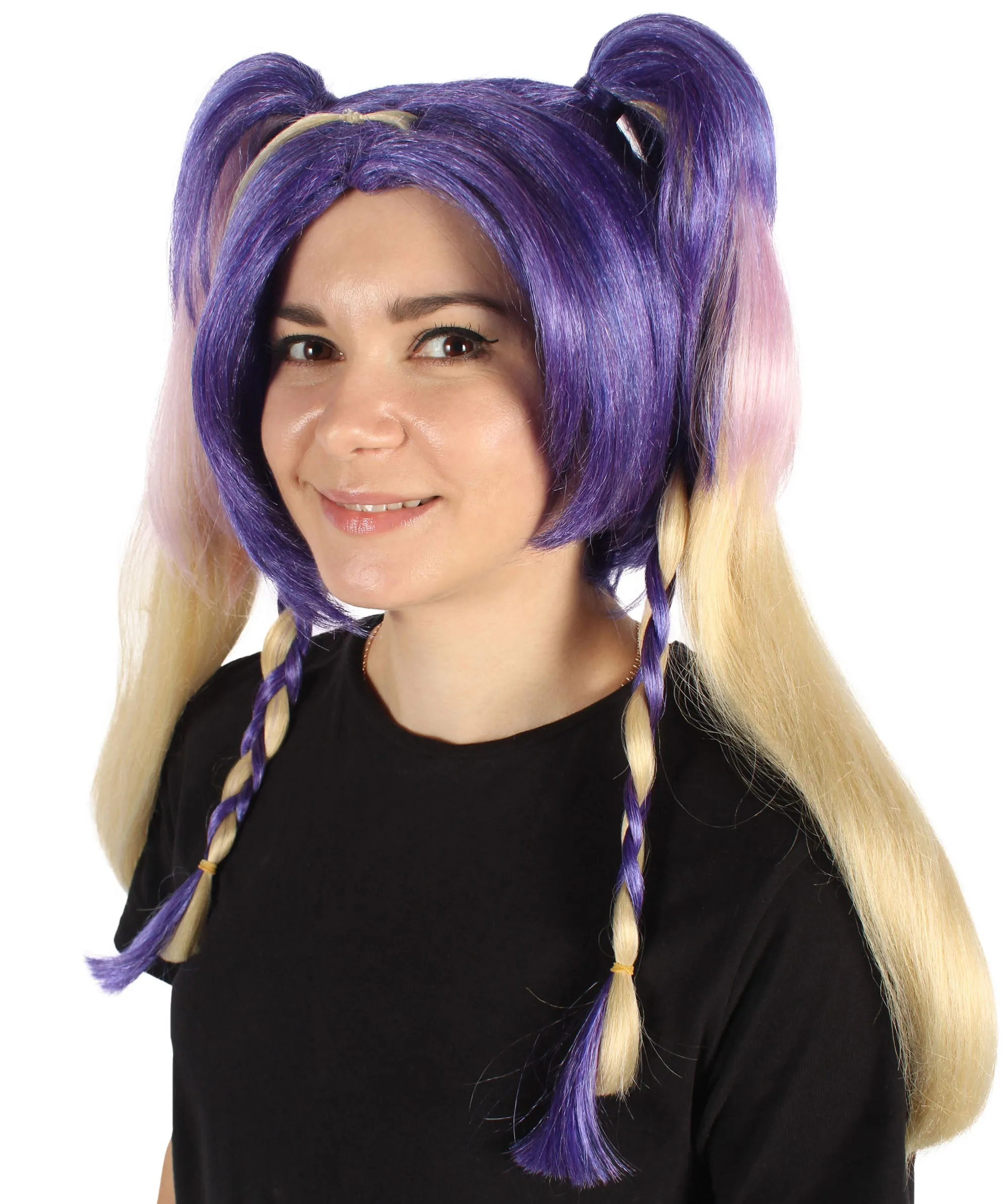 HPO Adult Women's Purple and Blonde Double Ponytail Wig| Cosplay Wig| Flame-retardant Synthetic Fiber