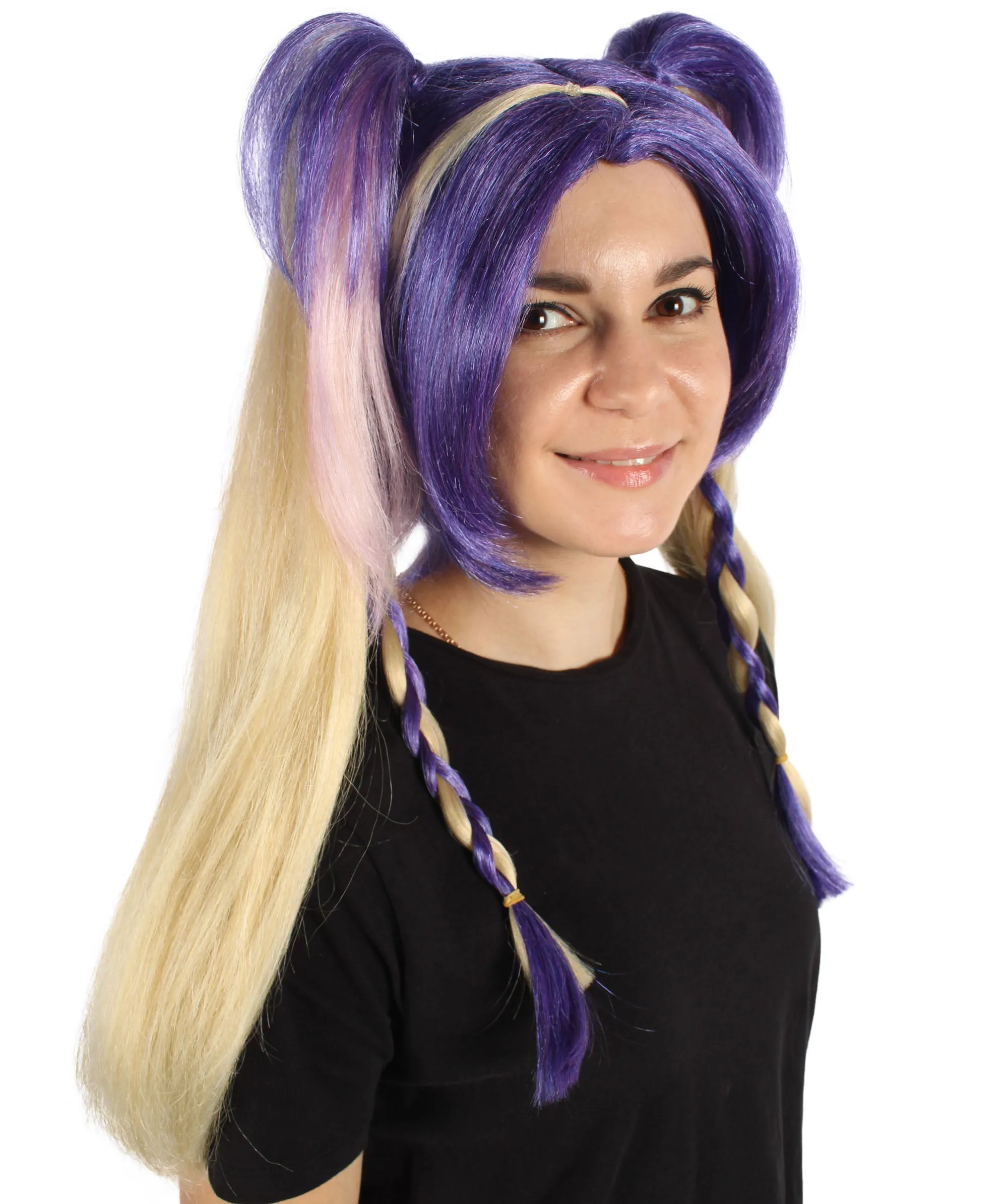 HPO Adult Women's Purple and Blonde Double Ponytail Wig| Cosplay Wig| Flame-retardant Synthetic Fiber