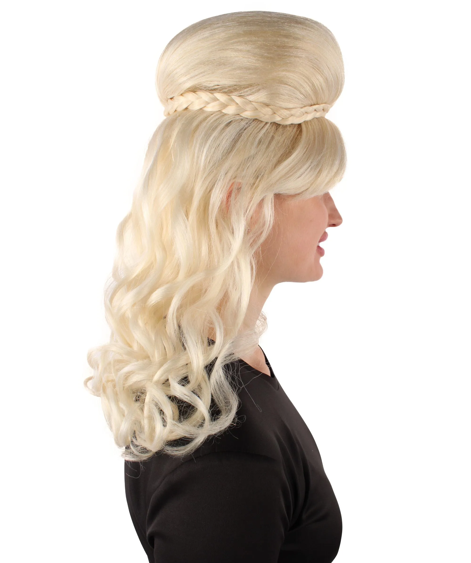 HPO Adult Women’s Victorian Multiple Color Options  Wig Updo with Bangs,   Breathable Capless Cap, Flame-retardant Synthetic Fiber