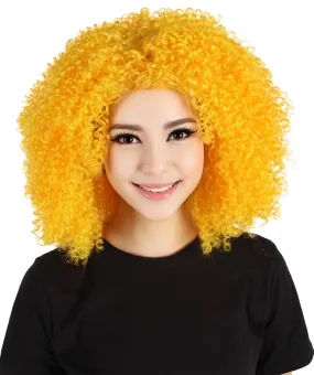 HPO Adult Women's Yellow Afro Kinky Curly American Drag Wig| Perfect for Cosplay| Flame-retardant Synthetic Fiber