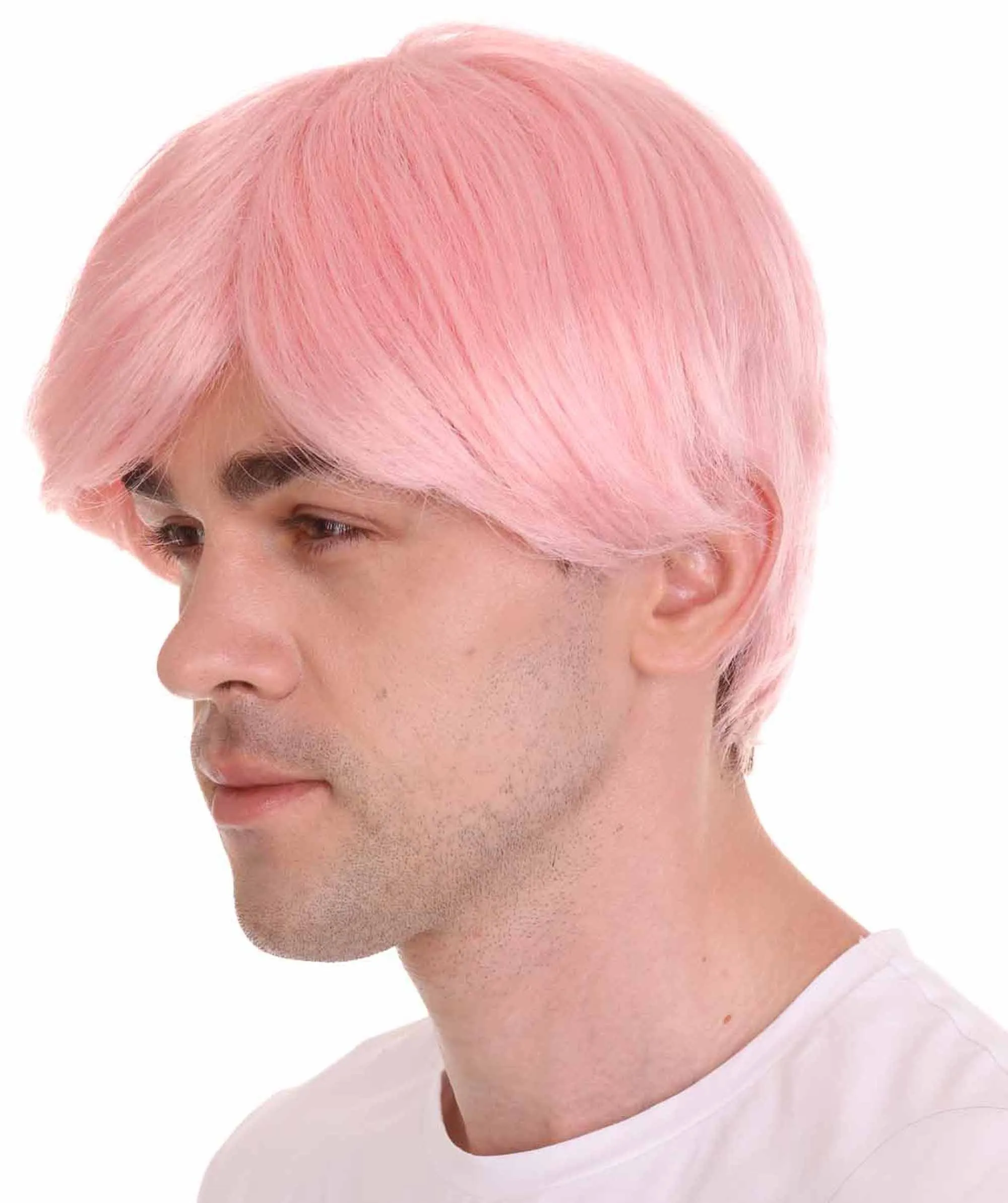 K-Pop | Men's Short Straight Middle Part Pink K Pop Cosplay Wig | Premium Breathable Capless Cap