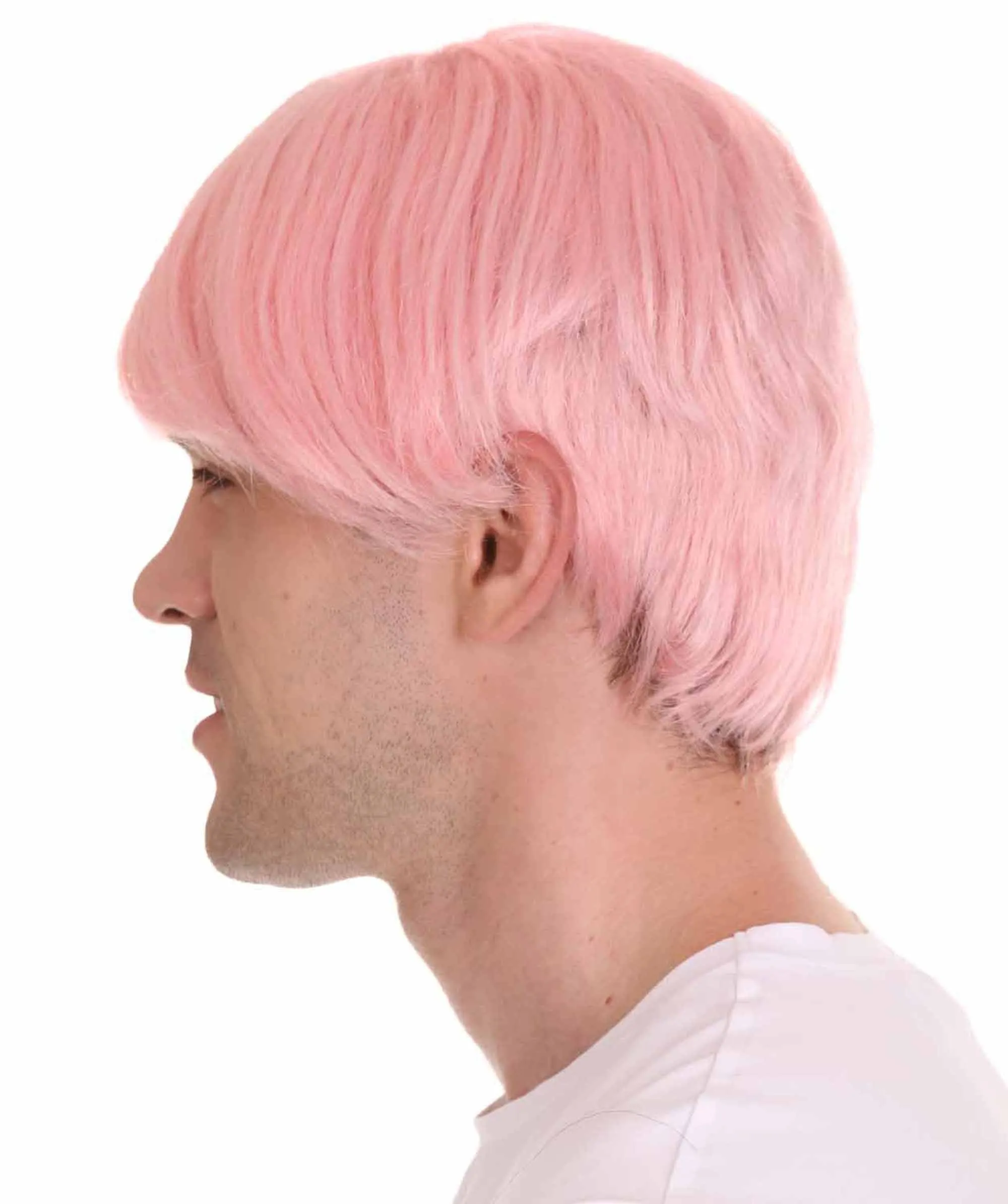 K-Pop | Men's Short Straight Middle Part Pink K Pop Cosplay Wig | Premium Breathable Capless Cap