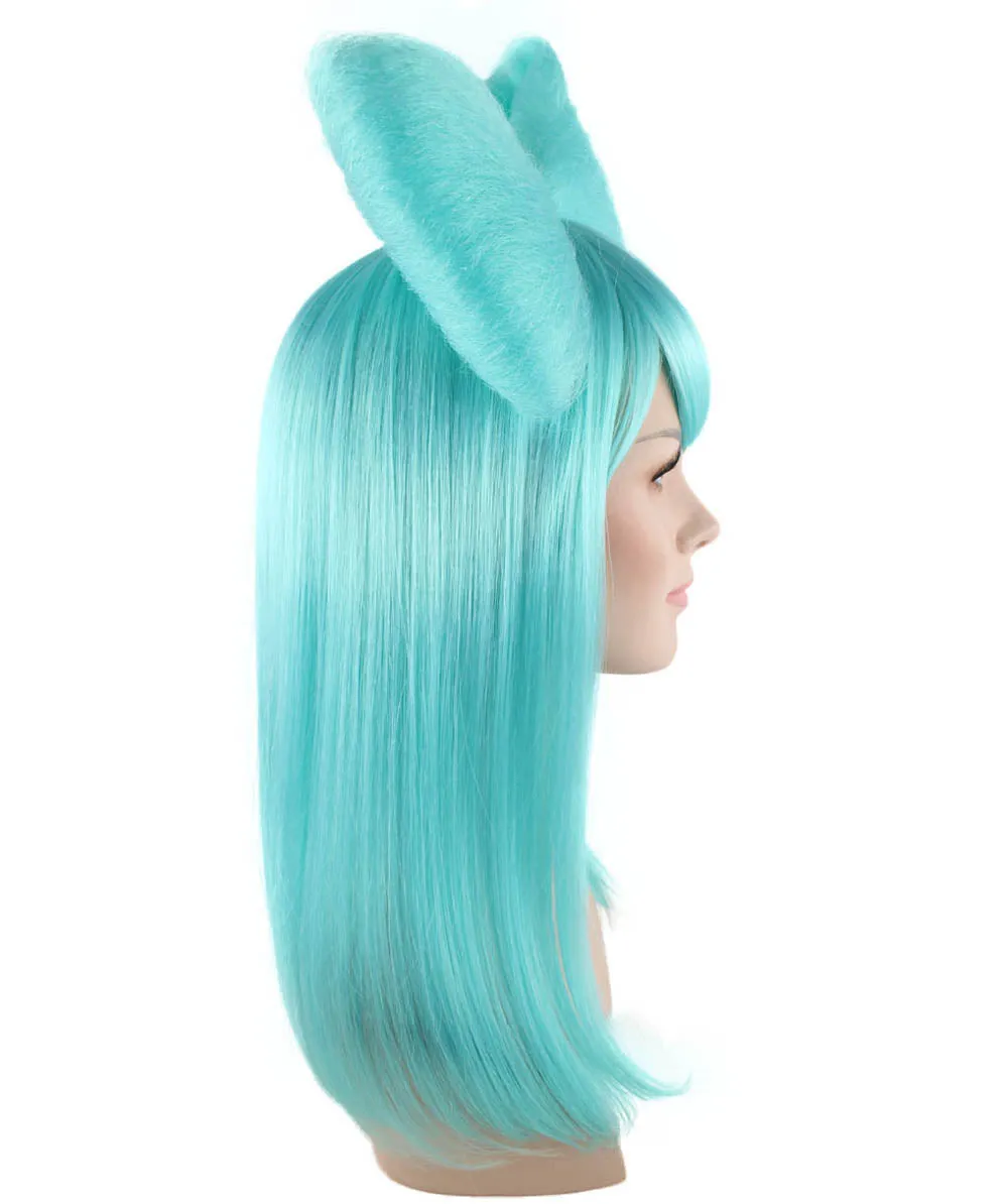 Long Butterfly Teal Color Wig Collection with Large Hair Bow, Premium Breathable Capless Cap Design