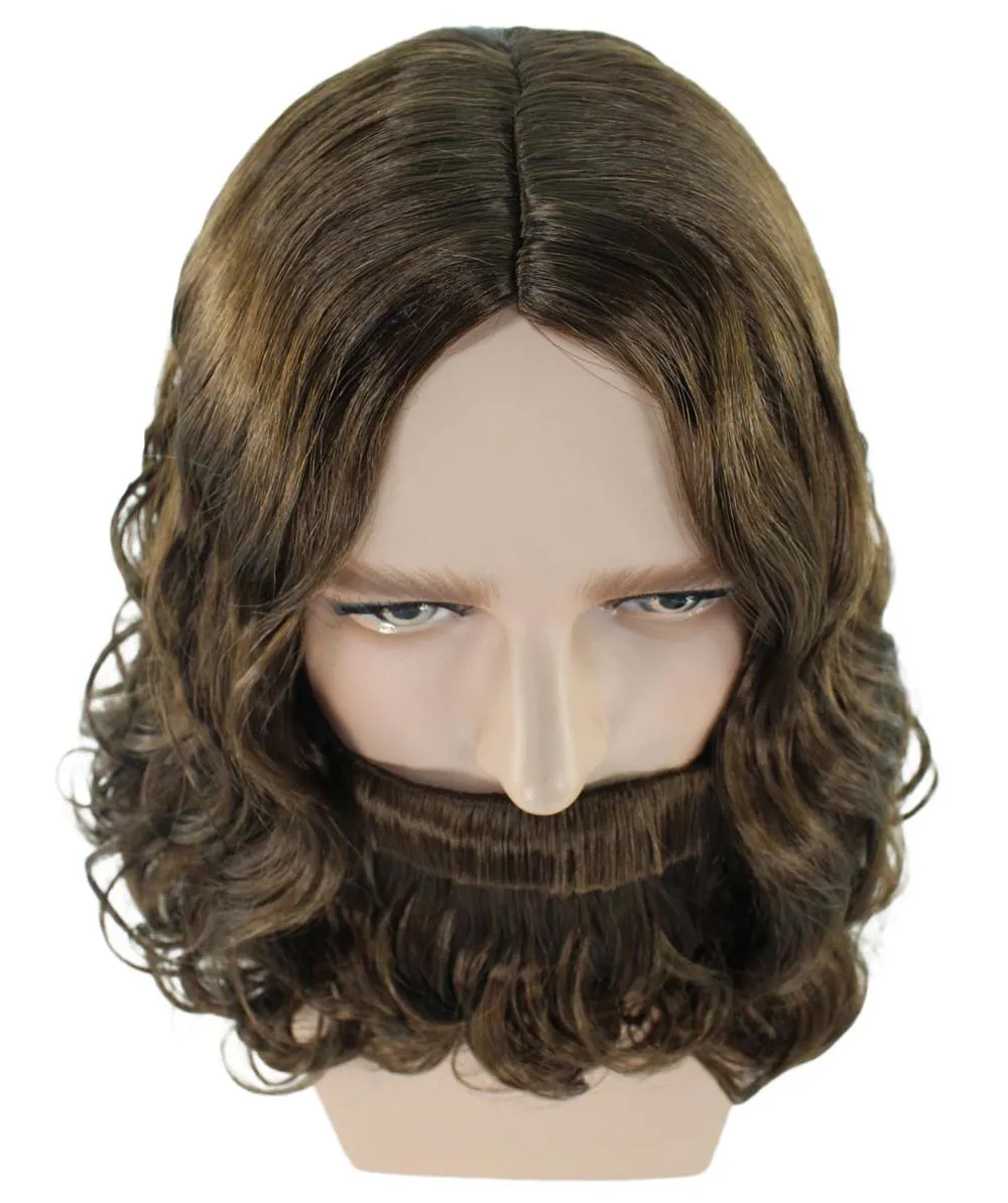 Mens Biblical Wig and Beard Set Brown | Premium Breathable Capless Cap