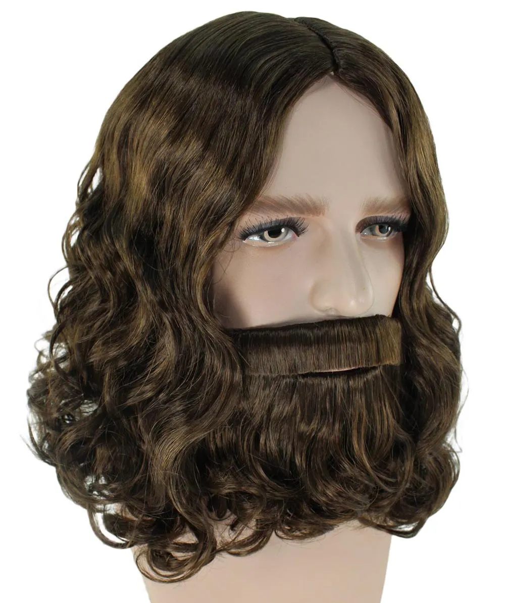 Mens Biblical Wig and Beard Set Brown | Premium Breathable Capless Cap