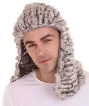 Mens Colonial Curly Grey Historical Judge Wig | Premium Breathable Capless Cap