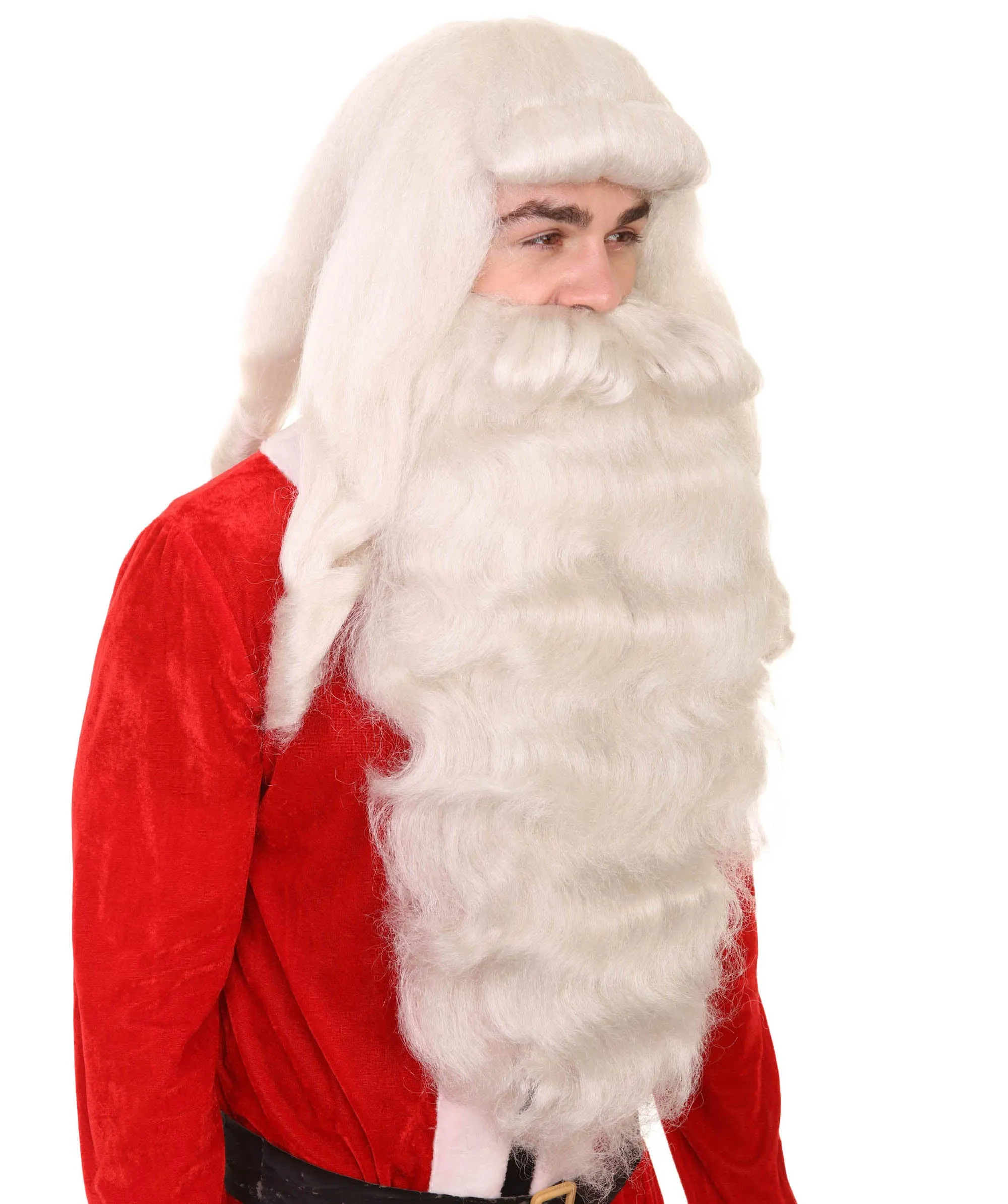 Men's Santa Claus Long Wig and Beard Set | White Merry Christmas Costume | Premium Breathable Capless Cap