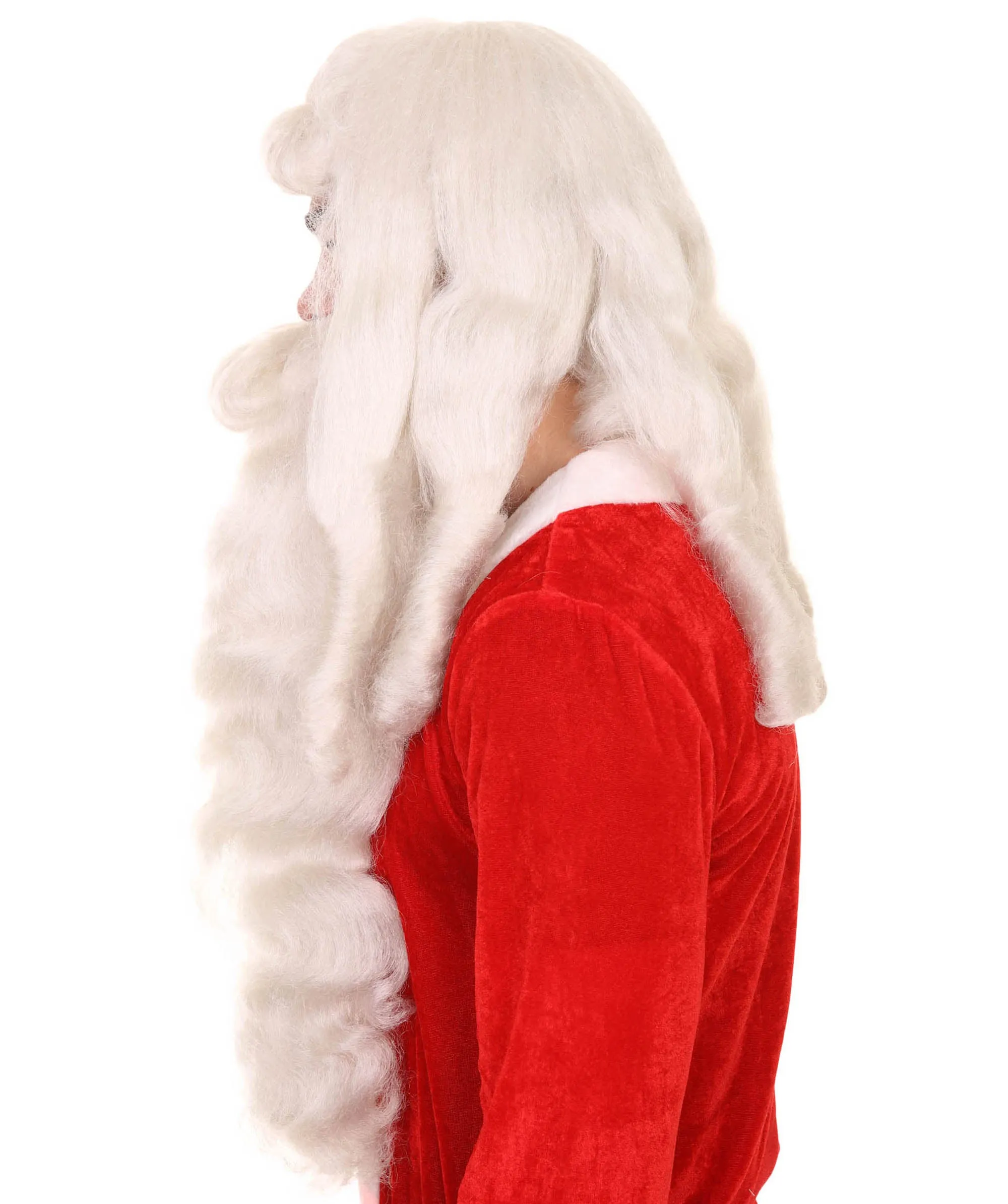 Men's Santa Claus Long Wig and Beard Set | White Merry Christmas Costume | Premium Breathable Capless Cap