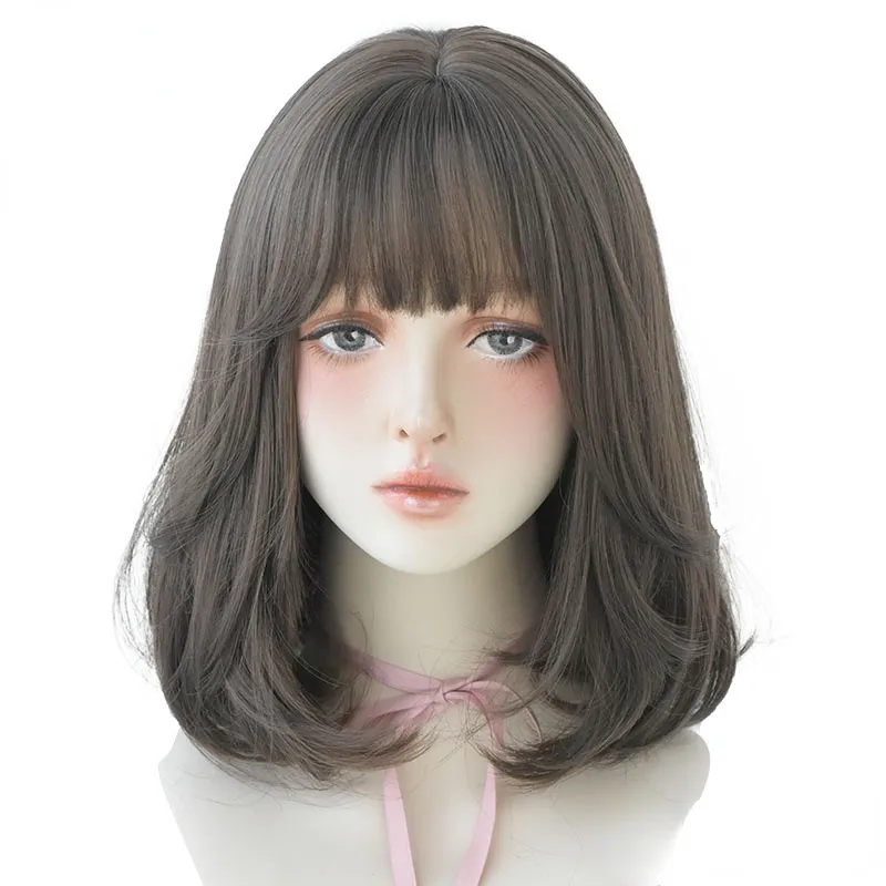 Natural Comfortable Synthetic Wig for Women Black Shoulder Straight Hair 14 Inch Fashion Hairstyle Wig