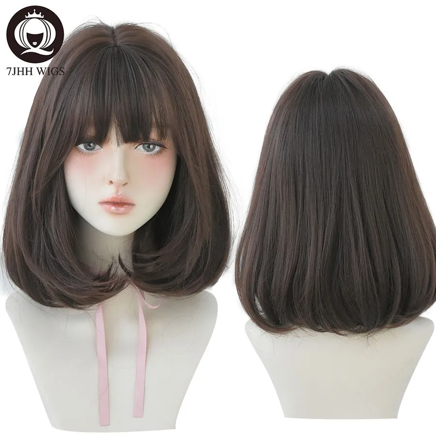 Natural Comfortable Synthetic Wig for Women Black Shoulder Straight Hair 14 Inch Fashion Hairstyle Wig