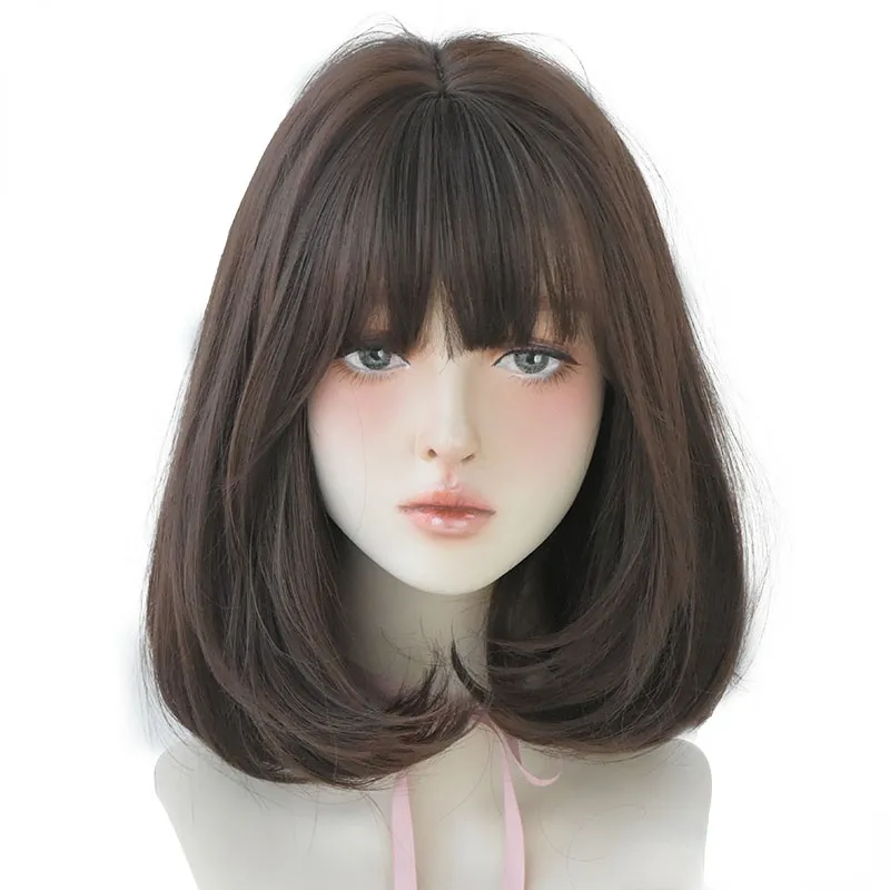 Natural Comfortable Synthetic Wig for Women Black Shoulder Straight Hair 14 Inch Fashion Hairstyle Wig