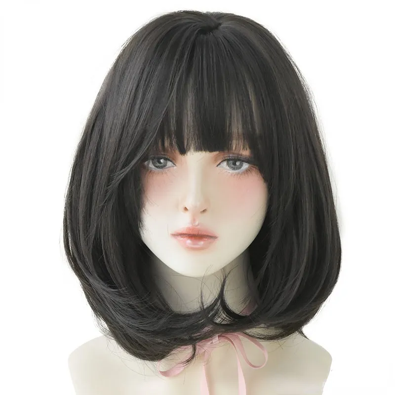 Noble Ombre Brown Ash Short Straight Synthetic Wigs For Women Christmas Cosplay Heat Resistant Hair Glueless Wig