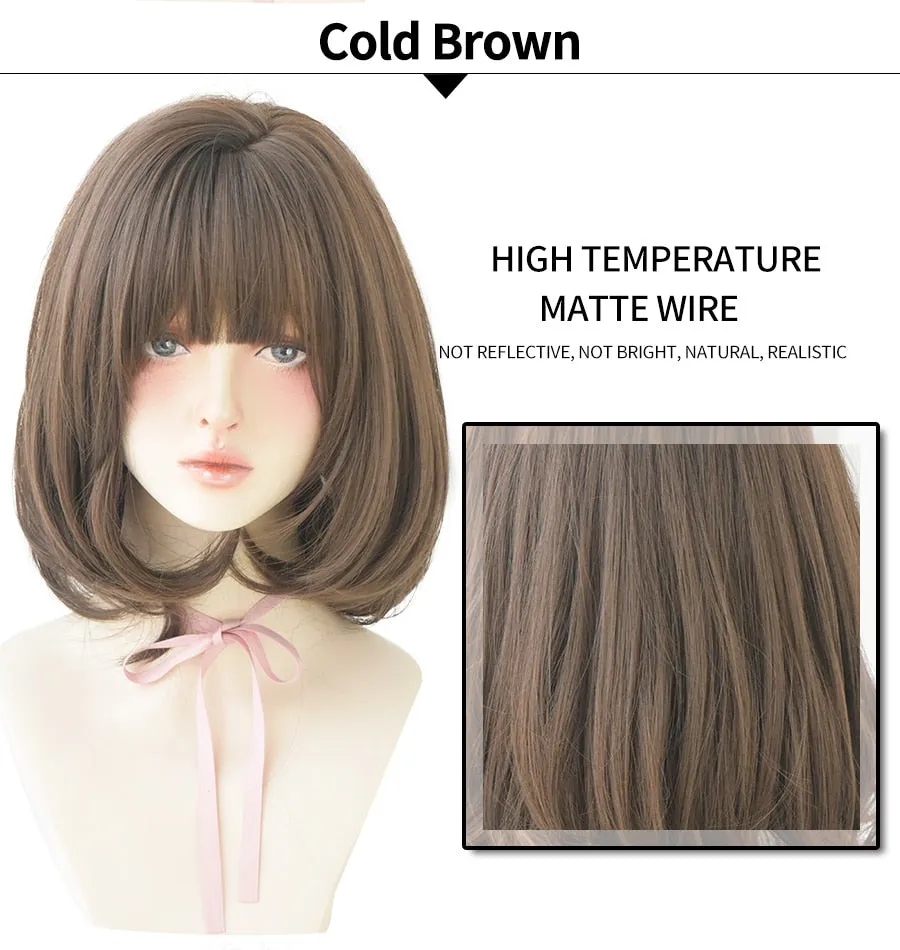 Noble Ombre Brown Ash Short Straight Synthetic Wigs For Women Christmas Cosplay Heat Resistant Hair Glueless Wig