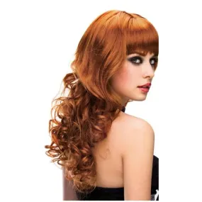 Pleasure Wigs Missy Long Hair with Wavy Tight Curls at the End Banged Wig Red