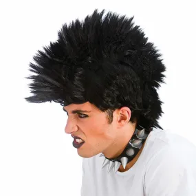 Punk Rocker Black Mohican Wig Spiky Hair Fancy Dress