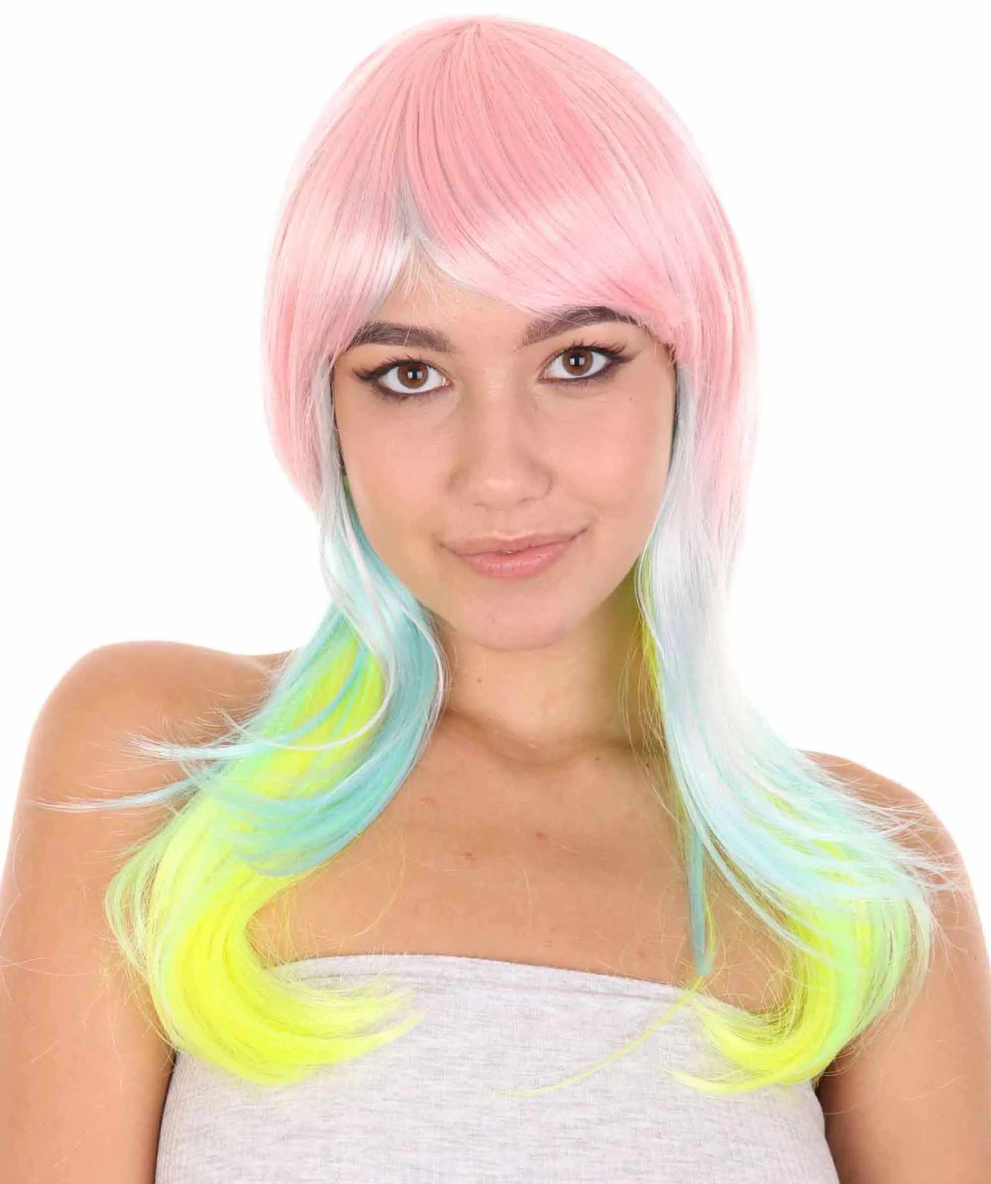 Rainbow Long Straight Womens Wig | Party Ready Fancy Cosplay Halloween Wig | Premium Breathable Capless Cap