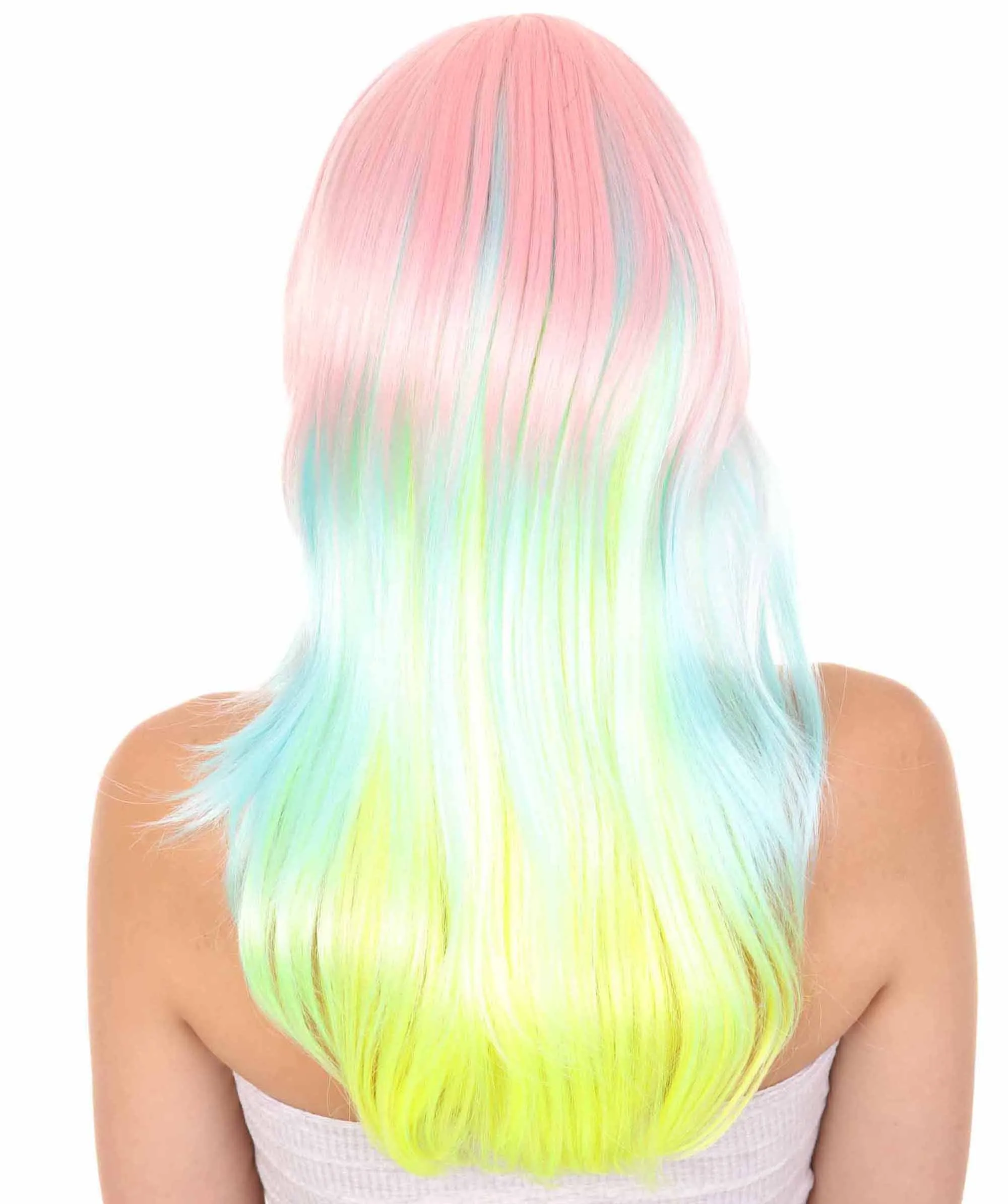 Rainbow Long Straight Womens Wig | Party Ready Fancy Cosplay Halloween Wig | Premium Breathable Capless Cap