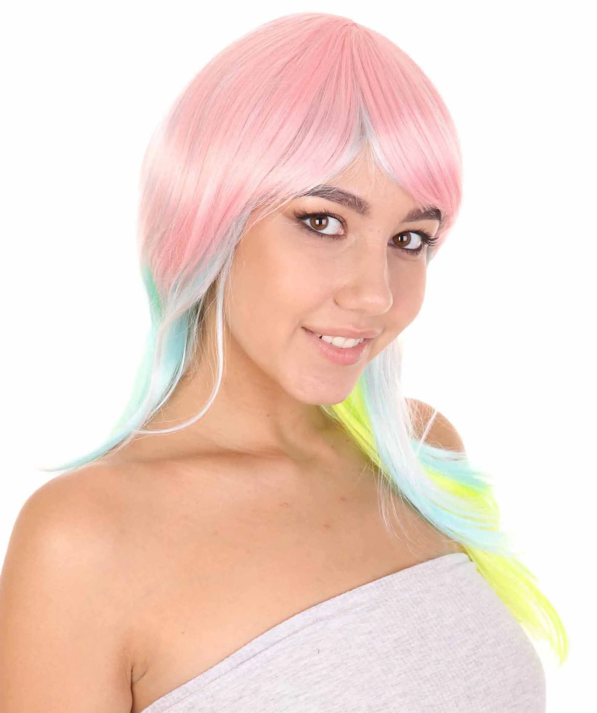 Rainbow Long Straight Womens Wig | Party Ready Fancy Cosplay Halloween Wig | Premium Breathable Capless Cap