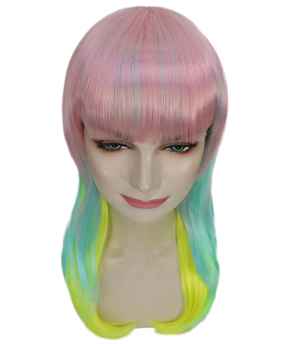 Rainbow Long Straight Womens Wig | Party Ready Fancy Cosplay Halloween Wig | Premium Breathable Capless Cap