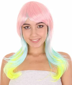 Rainbow Long Straight Womens Wig | Party Ready Fancy Cosplay Halloween Wig | Premium Breathable Capless Cap