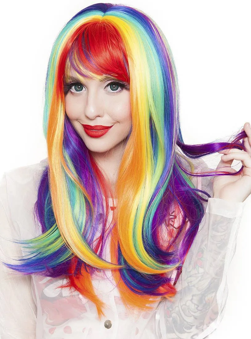 Rainbow Rock Womens Long Straight Fashion Wig with Fringe