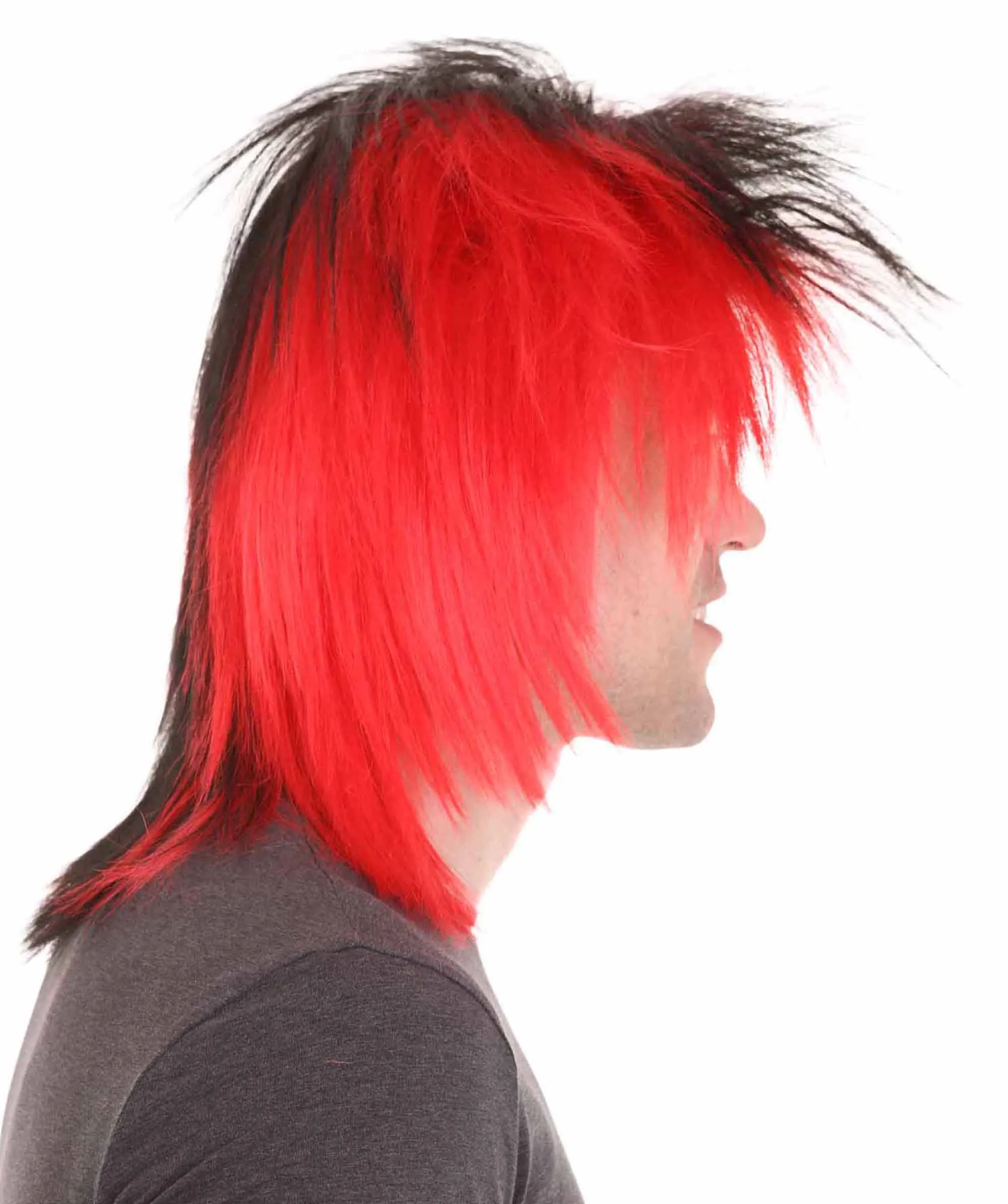 Sport Party 80's Mens Mullet Wig | Red Yellow Black Wig | Premium Breathable Capless Cap