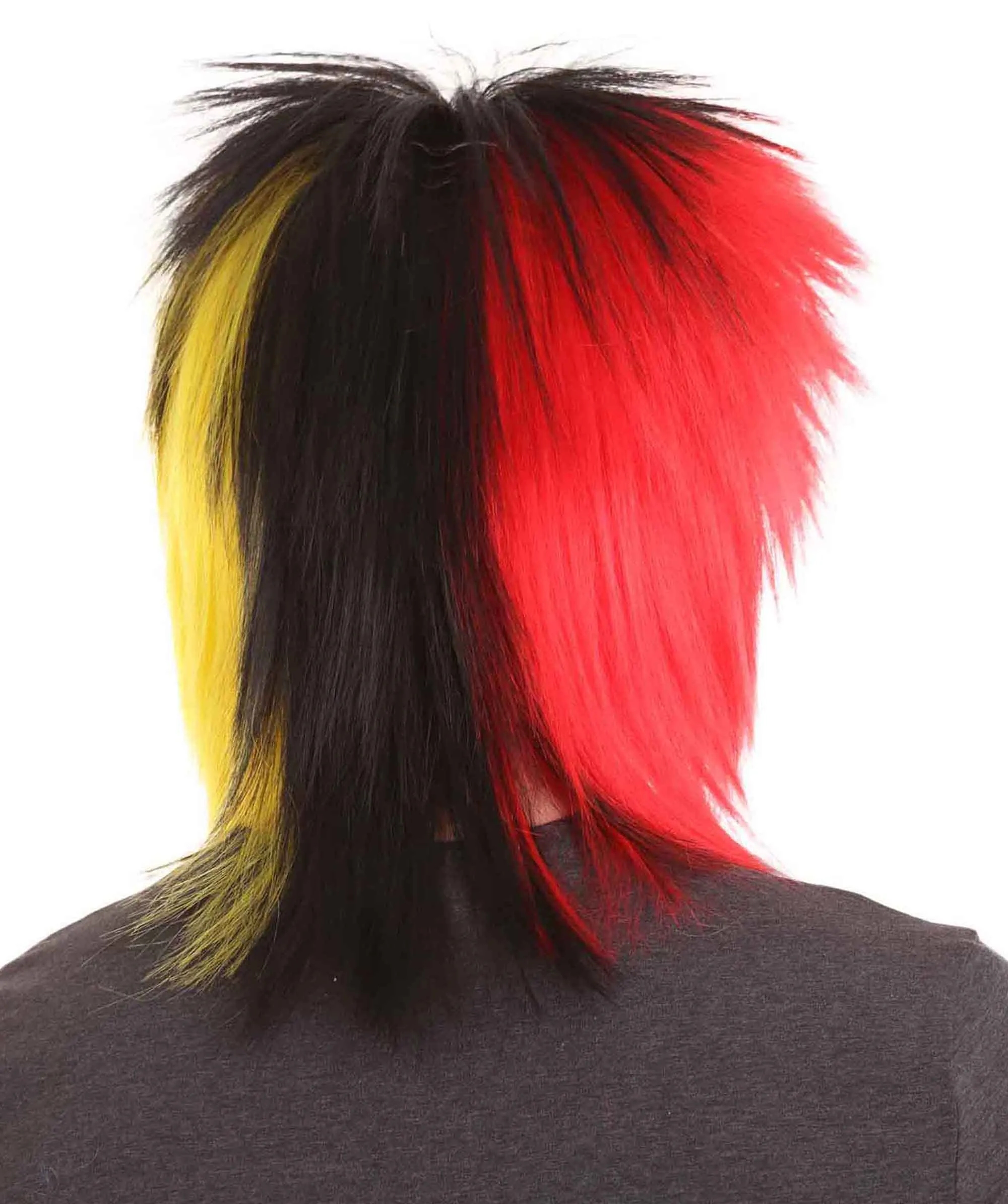 Sport Party 80's Mens Mullet Wig | Red Yellow Black Wig | Premium Breathable Capless Cap