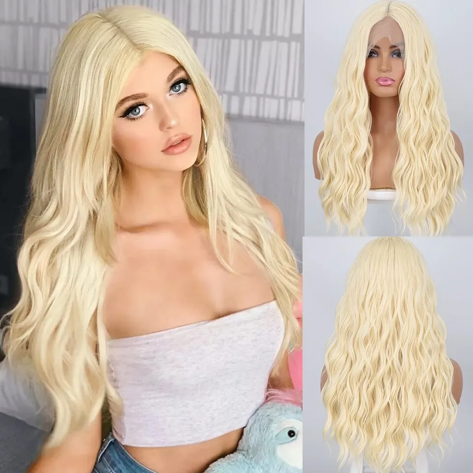 Synthetic Lace Front Wig Long Wavy Wigs for Women Water Wave Heat Resistant Synthetic Wigs