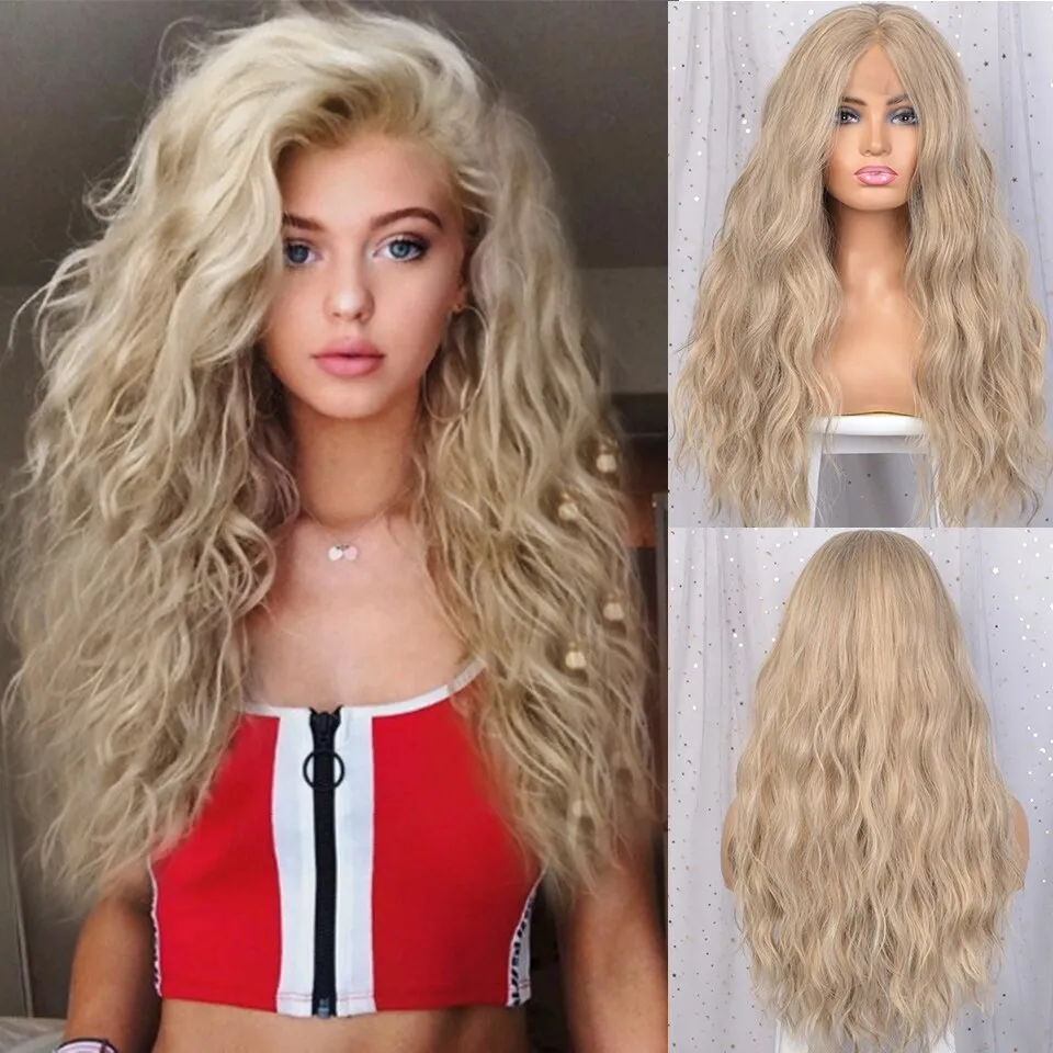 Synthetic Lace Front Wig Long Wavy Wigs for Women Water Wave Heat Resistant Synthetic Wigs