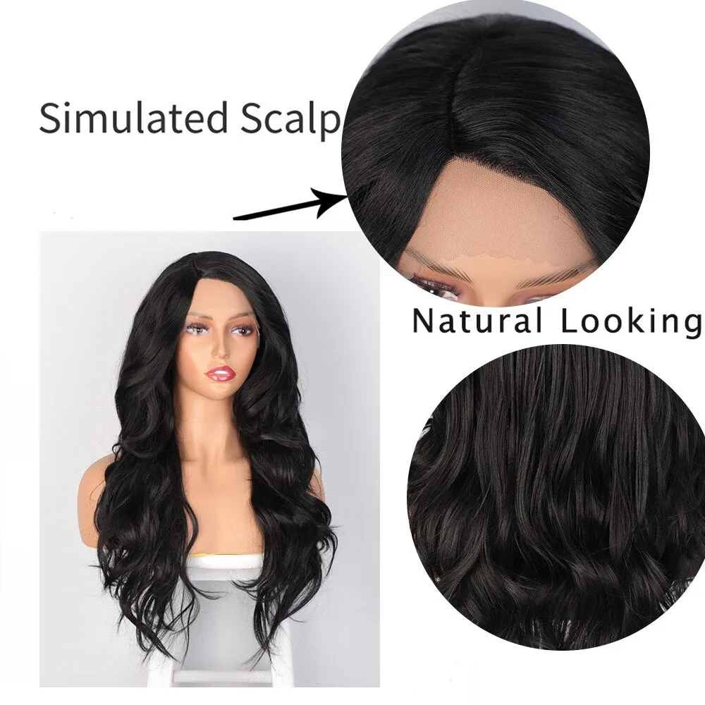 Synthetic Lace Front Wig Long Wavy Wigs for Women Water Wave Heat Resistant Synthetic Wigs