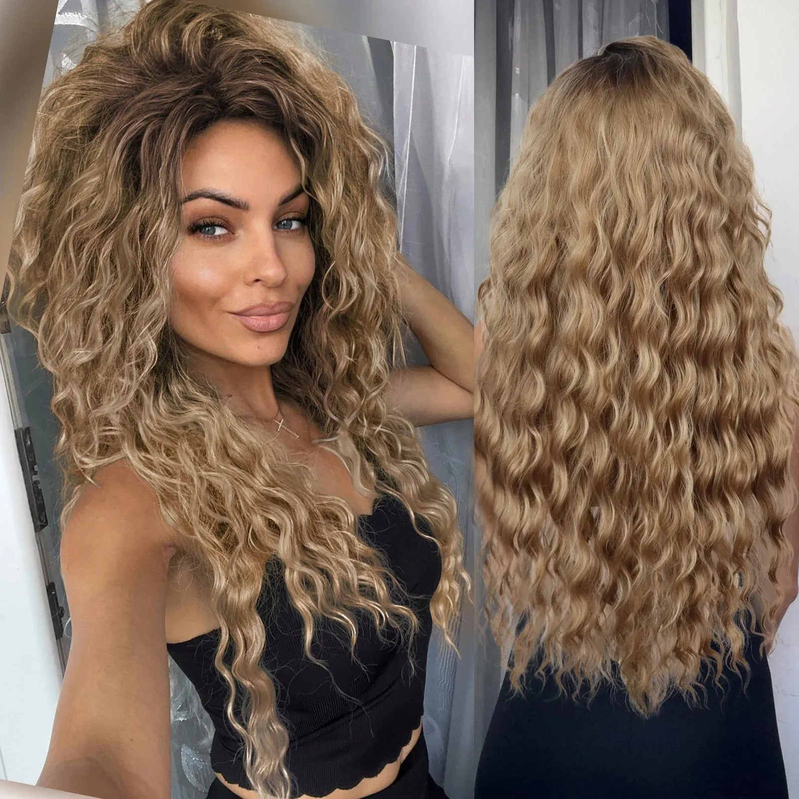 Synthetic Long Curly Wigs for White Women Ash Blonde Wig Natural Large Volume Wig Fluffy Hairstyle Costume Wedding Wig