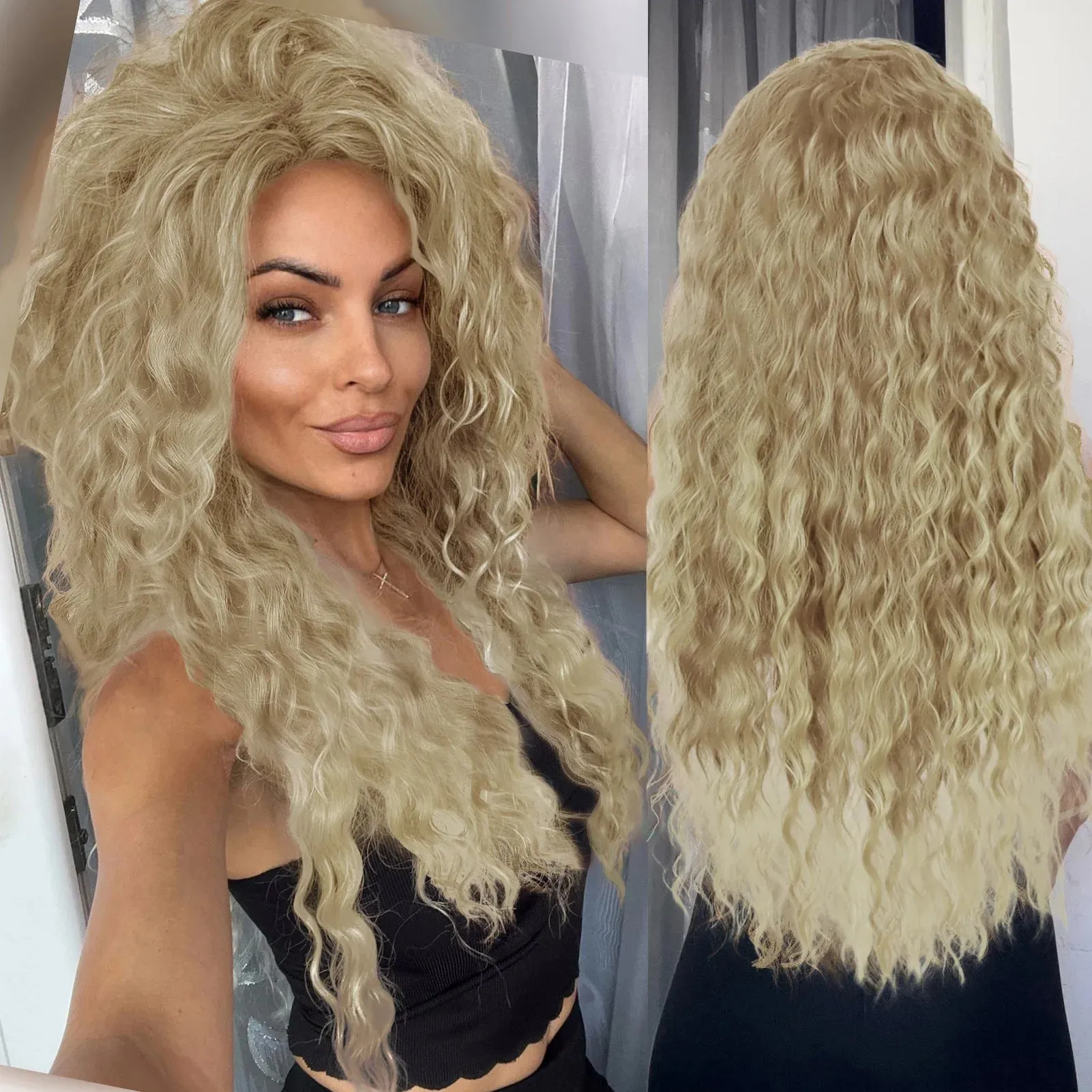 Synthetic Long Curly Wigs for White Women Ash Blonde Wig Natural Large Volume Wig Fluffy Hairstyle Costume Wedding Wig