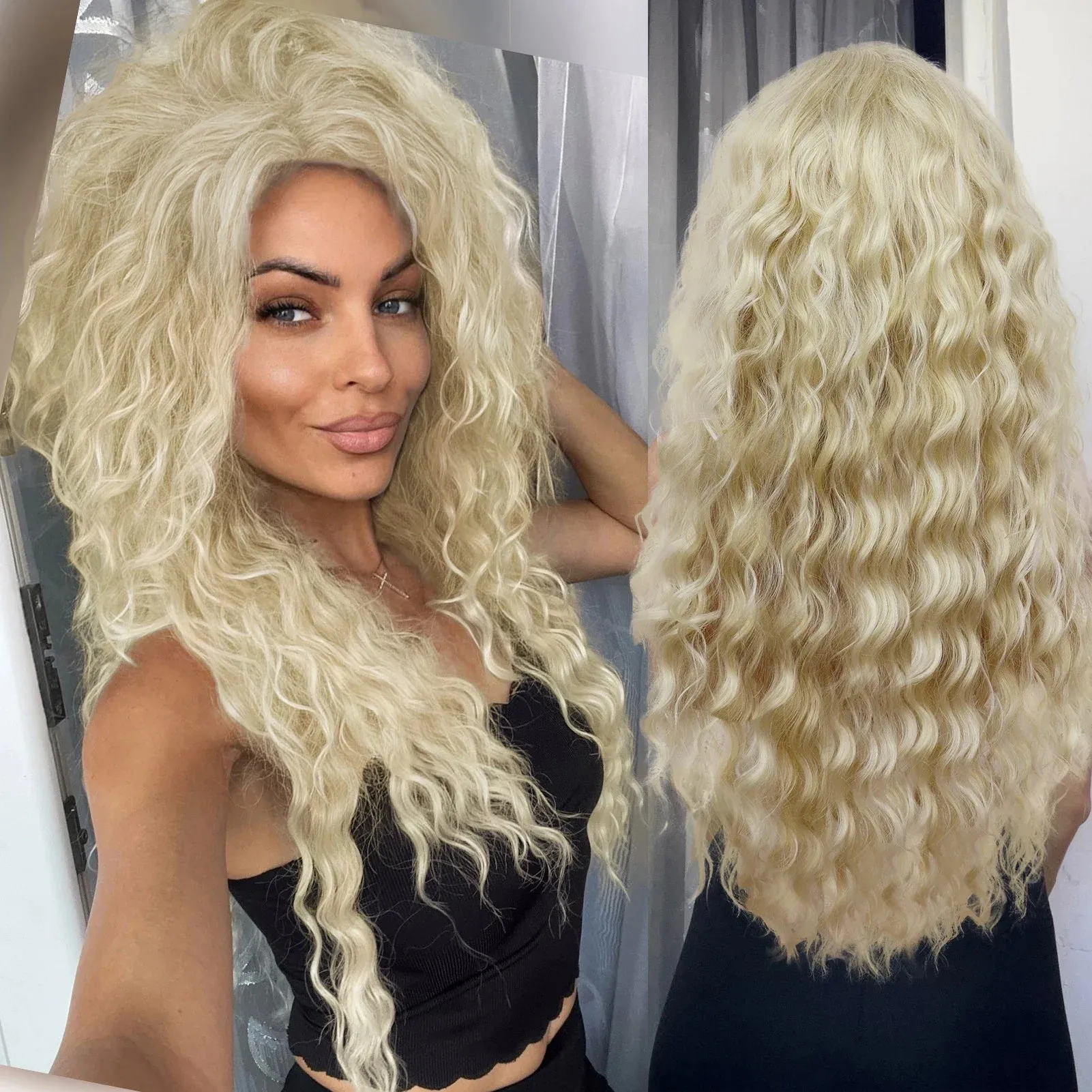 Synthetic Long Curly Wigs for White Women Ash Blonde Wig Natural Large Volume Wig Fluffy Hairstyle Costume Wedding Wig