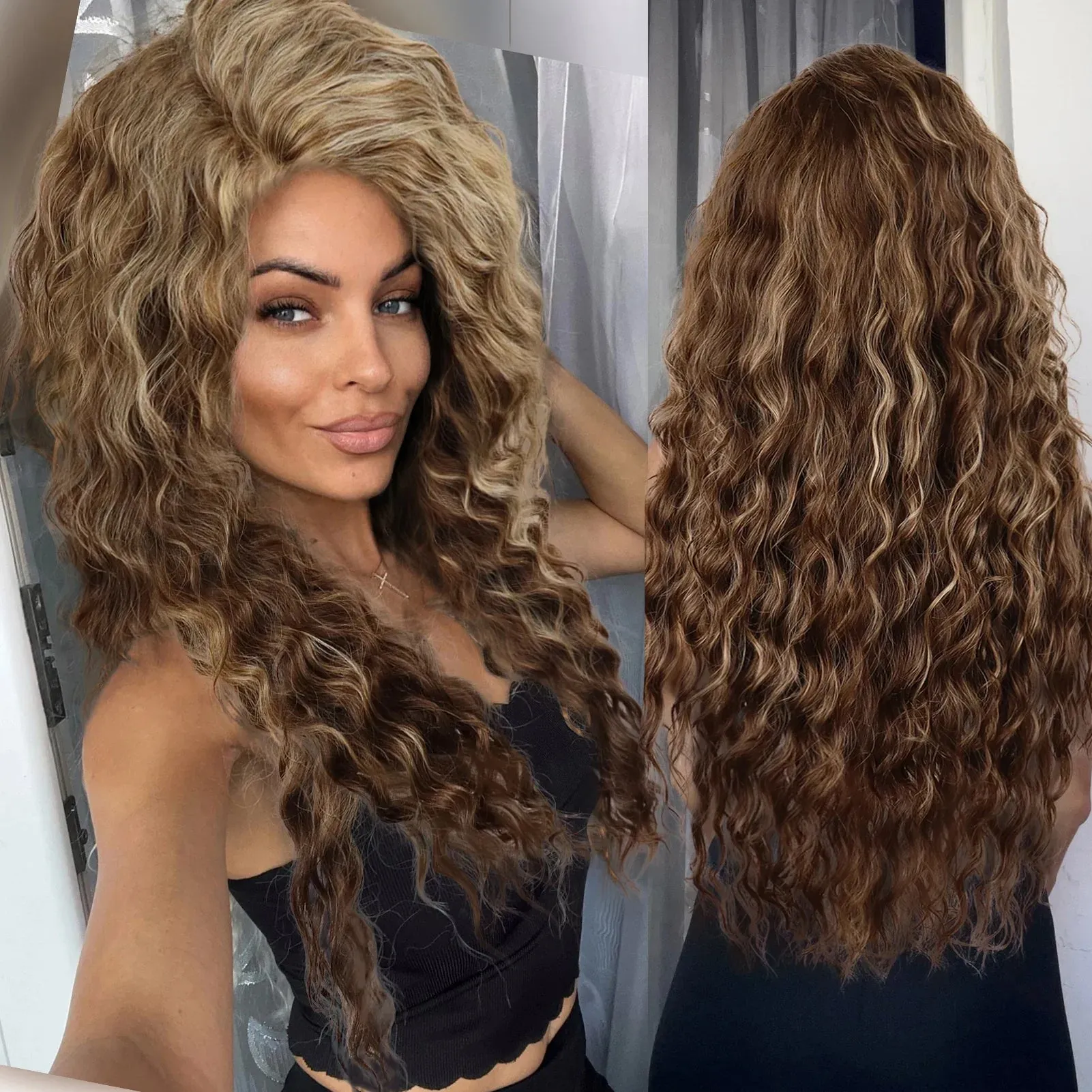 Synthetic Long Curly Wigs for White Women Ash Blonde Wig Natural Large Volume Wig Fluffy Hairstyle Costume Wedding Wig