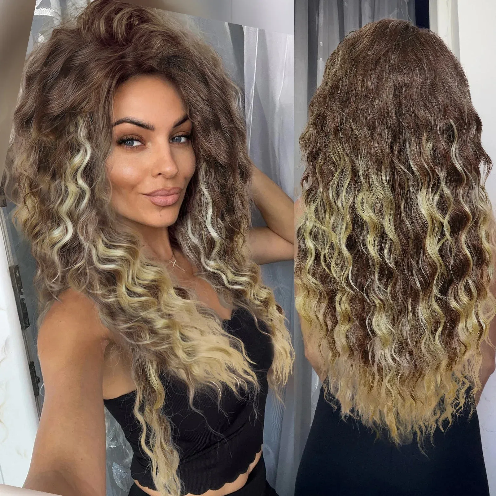 Synthetic Long Curly Wigs for White Women Ash Blonde Wig Natural Large Volume Wig Fluffy Hairstyle Costume Wedding Wig