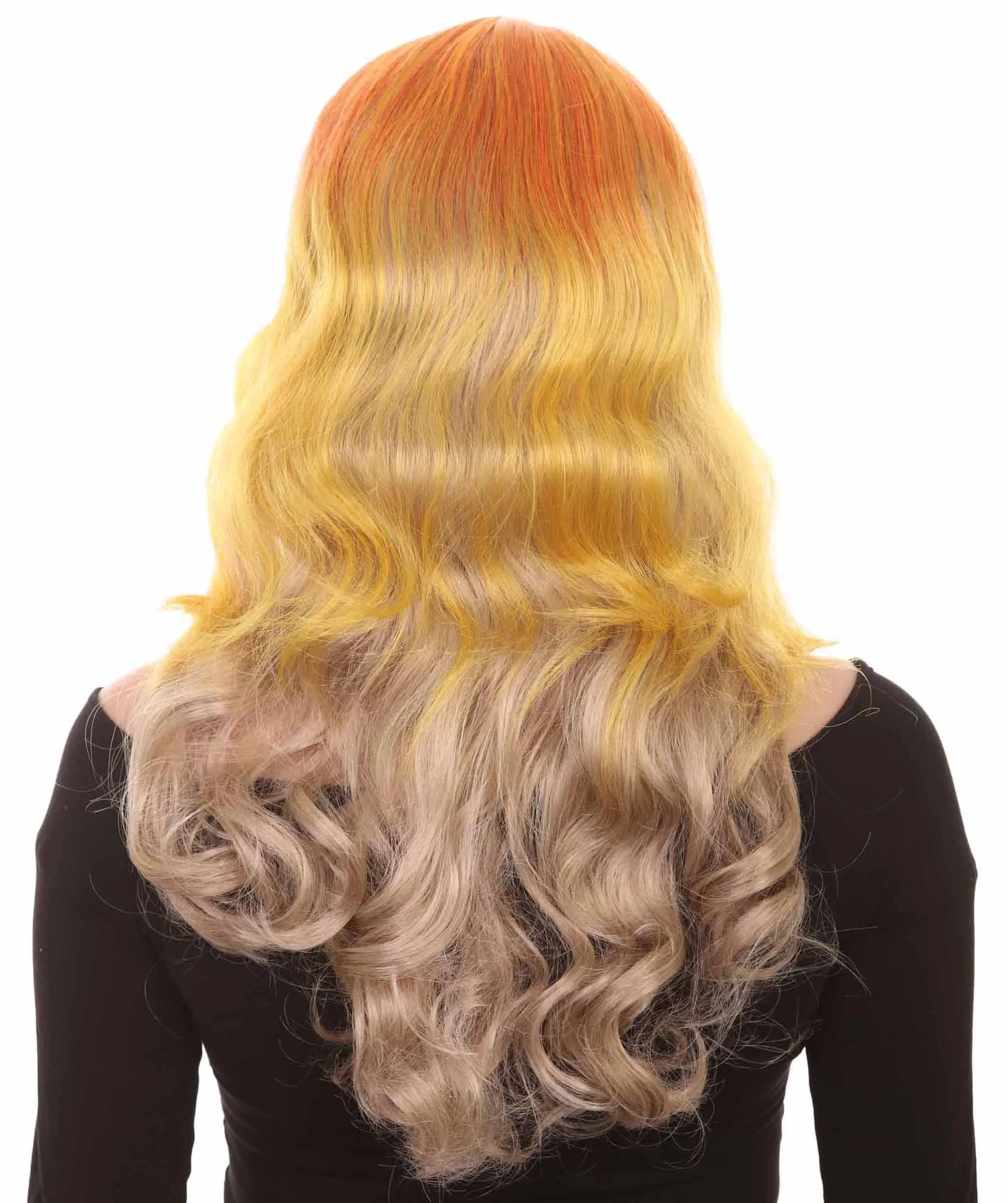 Two-Tone Long Wavy Orange Womens Wig | Sexy Cosplay Party Halloween Wig | Premium Breathable Capless Cap