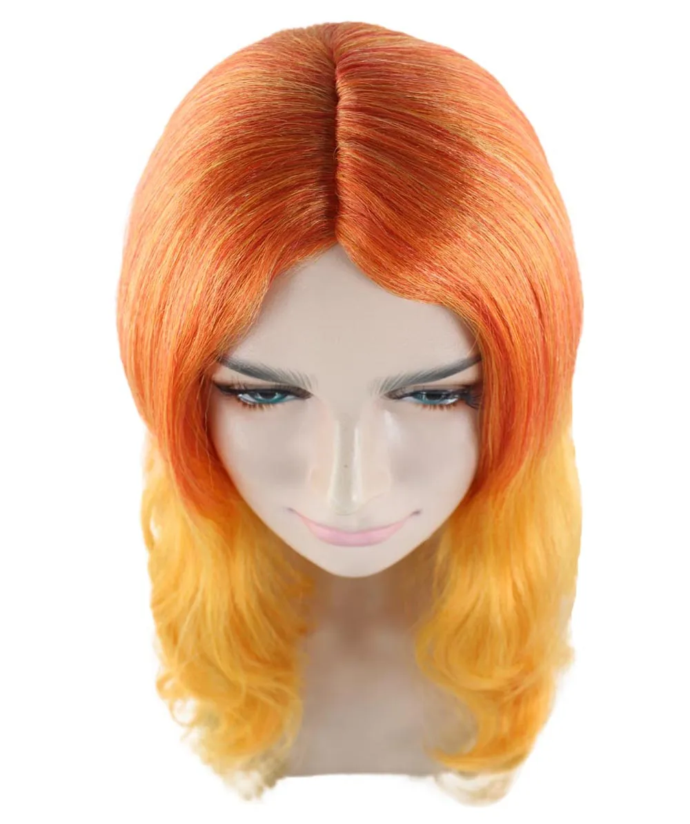 Two-Tone Long Wavy Orange Womens Wig | Sexy Cosplay Party Halloween Wig | Premium Breathable Capless Cap