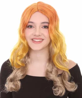 Two-Tone Long Wavy Orange Womens Wig | Sexy Cosplay Party Halloween Wig | Premium Breathable Capless Cap