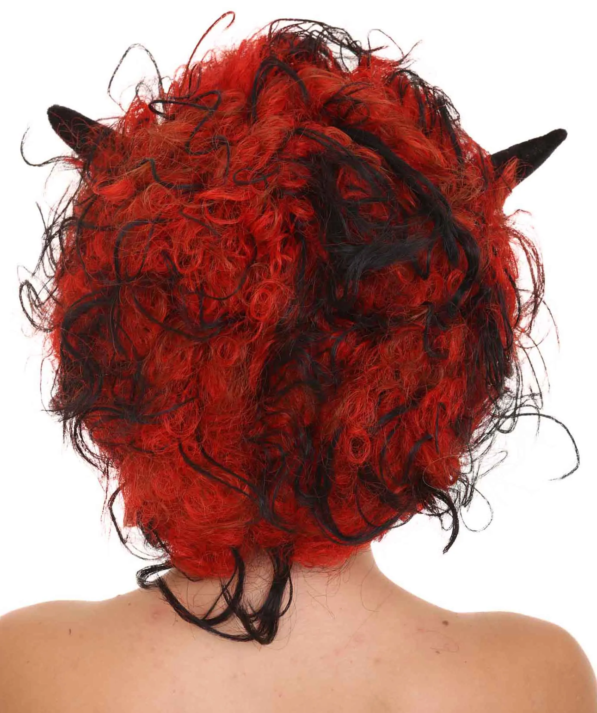 Women's Devil Wig with Horns | Jumbo Super Size Afro Almost Red Halloween Wigs | Premium Breathable Capless Cap