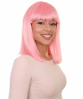 Womens Lt. Pink Bob Wig | Fancy Party Event Ready Halloween Wig | Premium Breathable Capless Cap