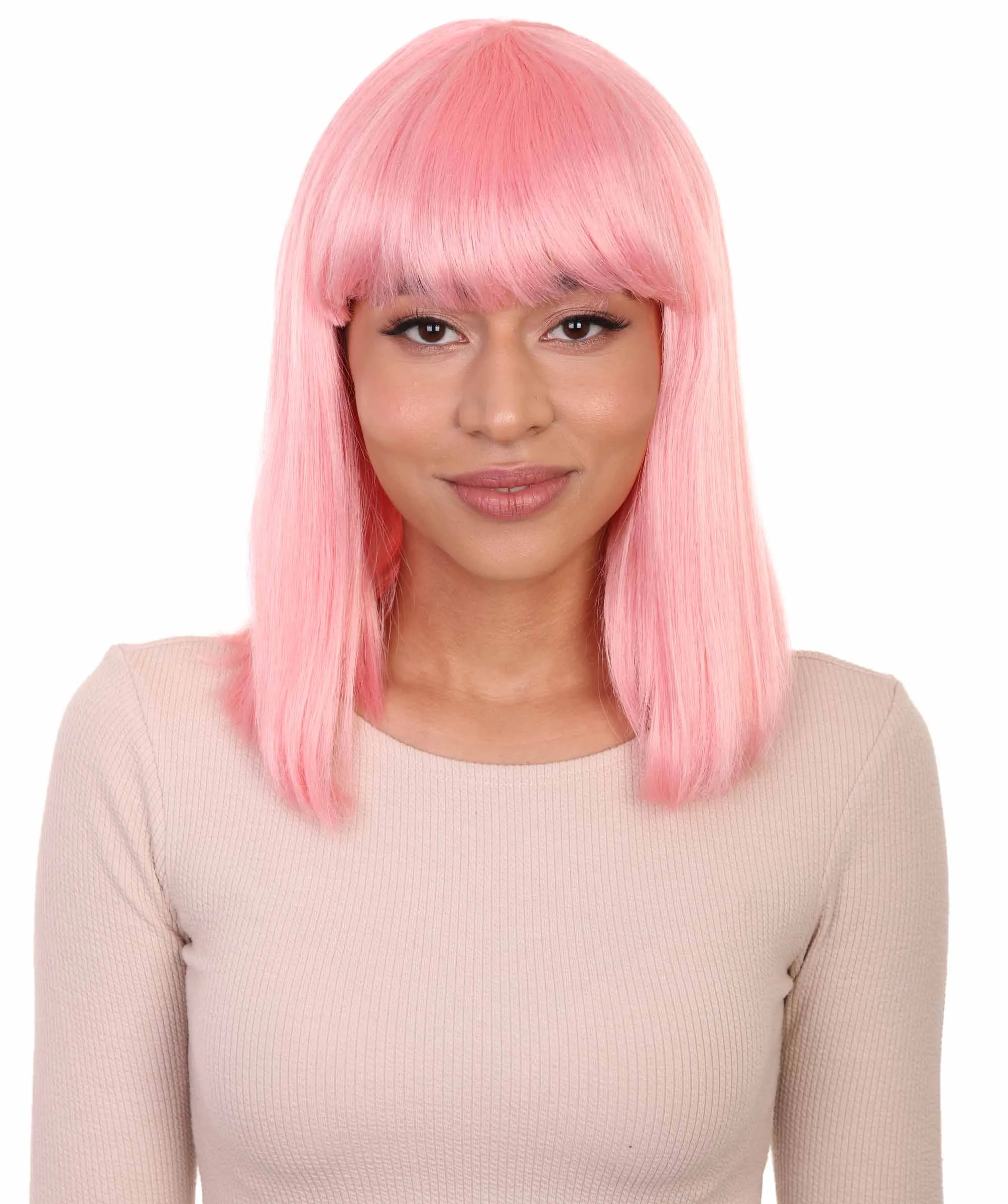 Womens Lt. Pink Bob Wig | Fancy Party Event Ready Halloween Wig | Premium Breathable Capless Cap