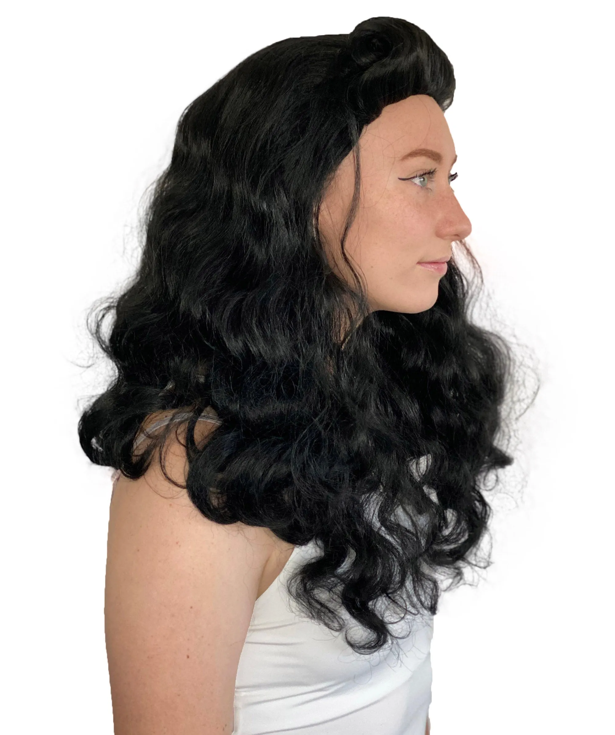 Womens Pin Up Babe Wig | Black Natural Looking Traditional Wig | Premium Breathable Capless Cap