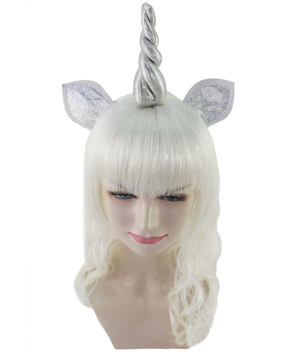 Womens Unicorn Horn and Ears Wig | White Unicorn Wigs | Premium Breathable Capless Cap