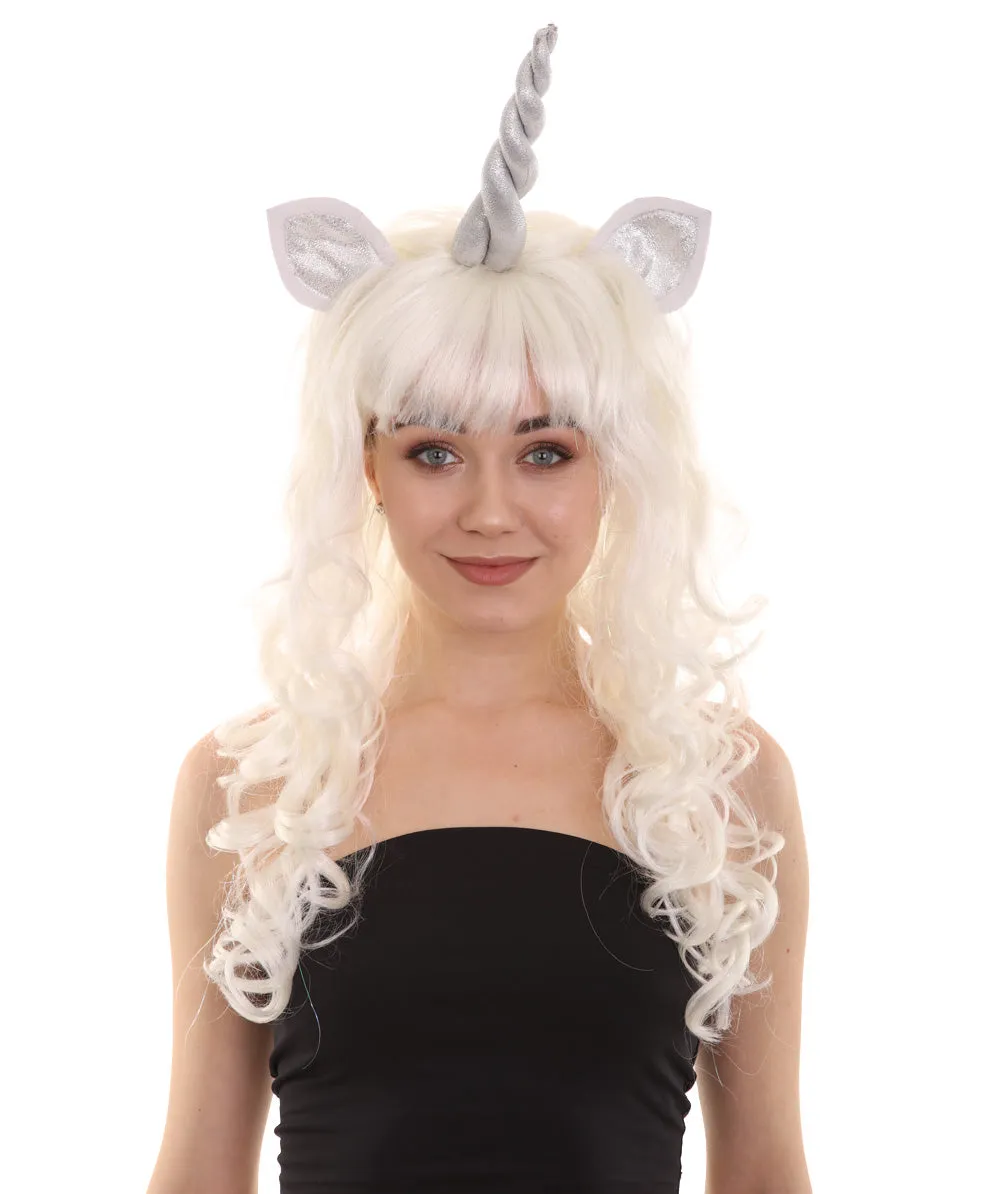 Womens Unicorn Horn and Ears Wig | White Unicorn Wigs | Premium Breathable Capless Cap