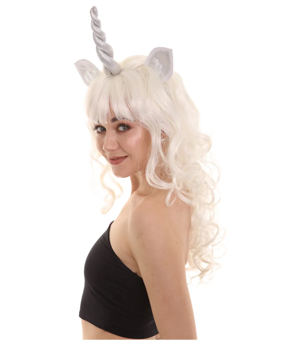 Womens Unicorn Horn and Ears Wig | White Unicorn Wigs | Premium Breathable Capless Cap